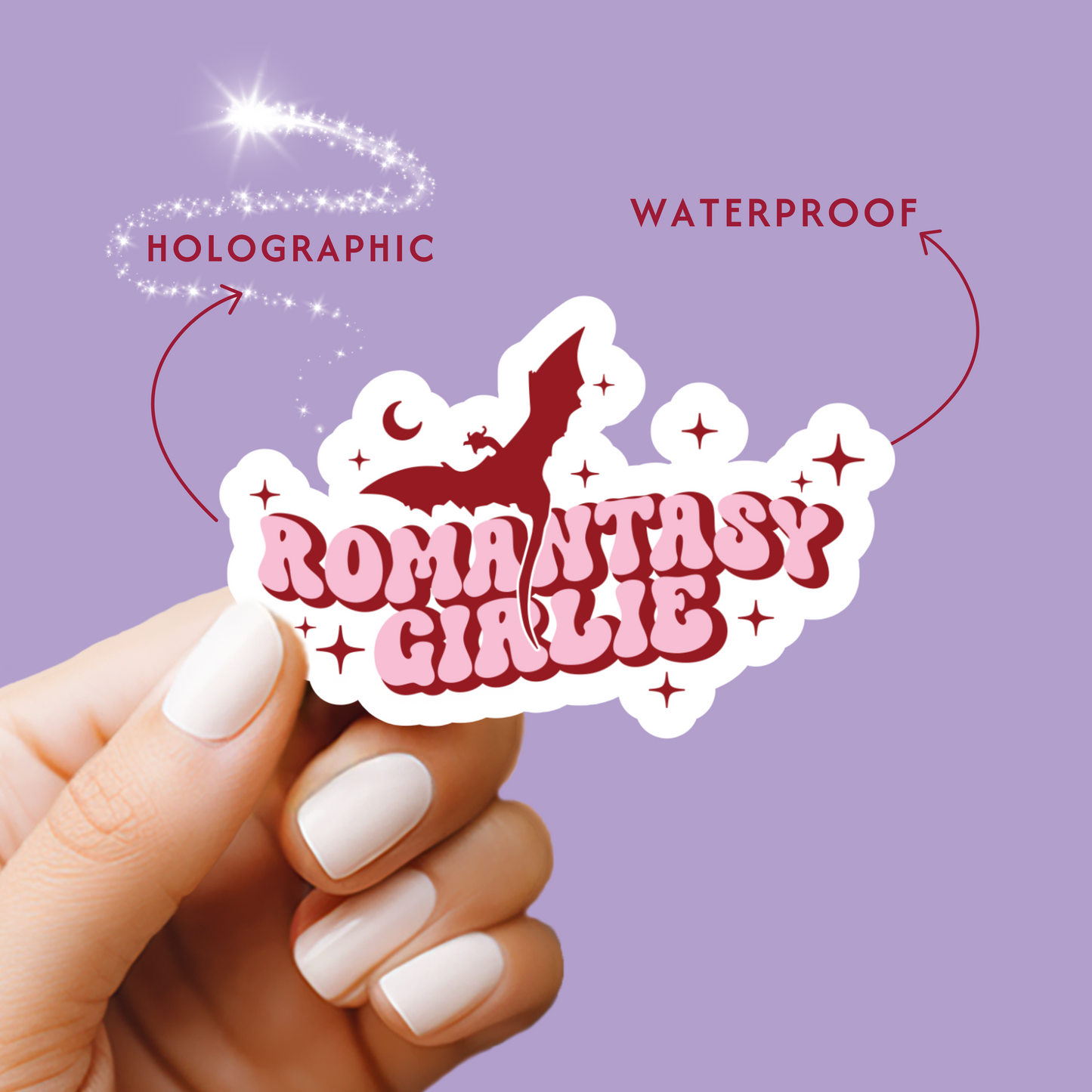Romantasy Girlie Holographic Vinyl Sticker | Bookish Romance Reader Kindle Sticker