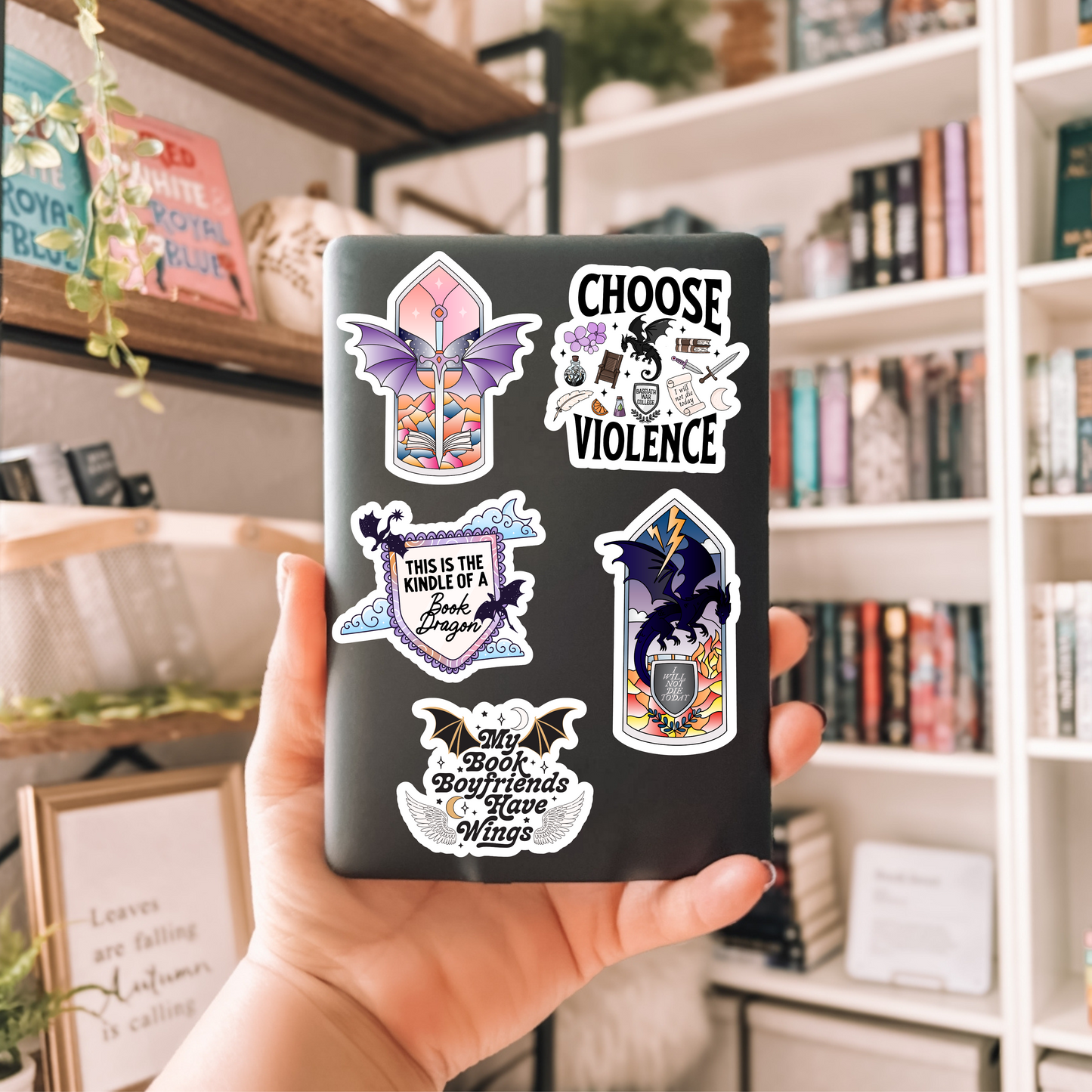 The Book/Kindle of a Book Dragon Glossy Vinyl Sticker