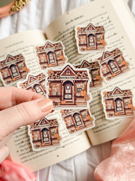 Autumn Fall Cozy Bookstore Vinyl Sticker