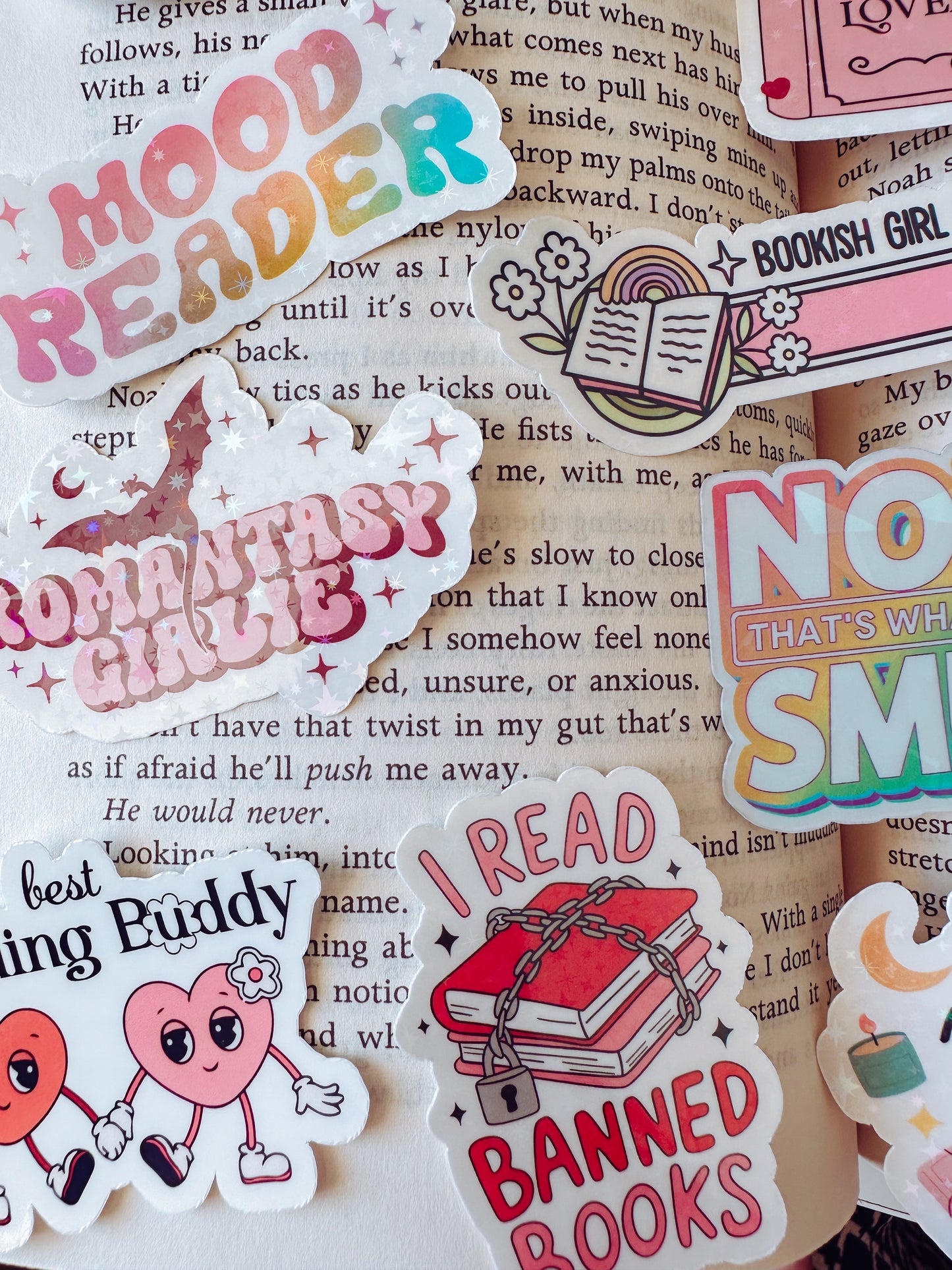 Mood Reader Holographic Vinyl Sticker | Bookish Romance Reader Kindle Sticker