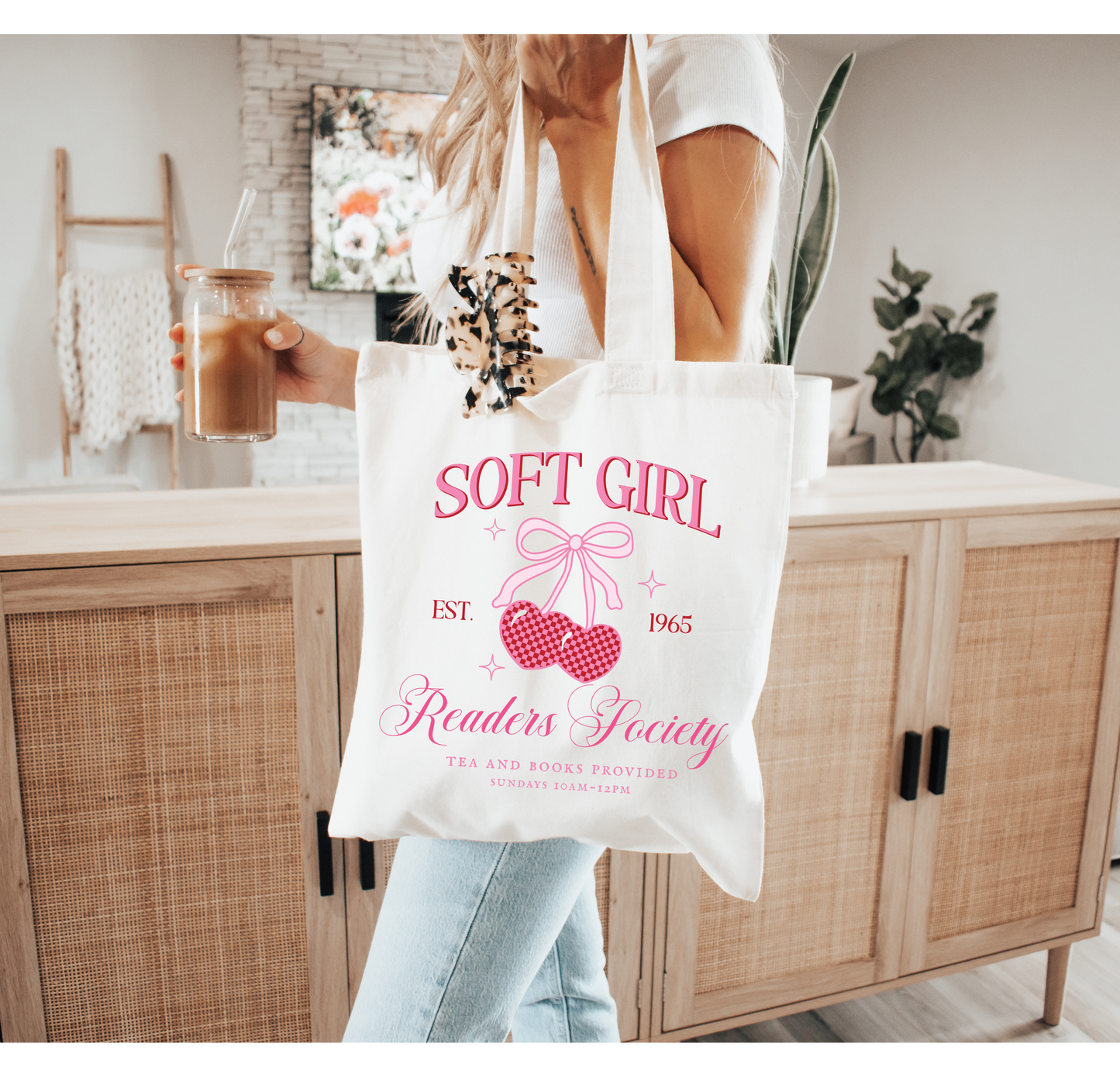 Soft Girl Readers Society Calico Tote Bag