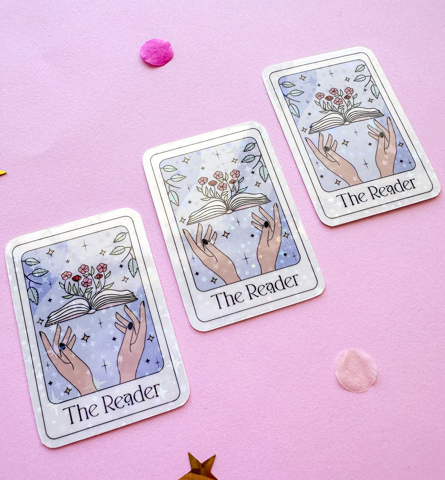 The Reader Tarot Card Purple Holographic Vinyl Sticker