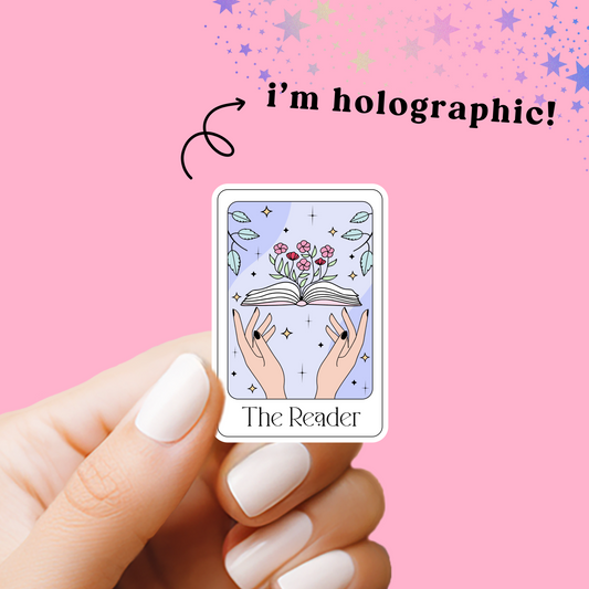 The Reader Tarot Card Purple Holographic Vinyl Sticker