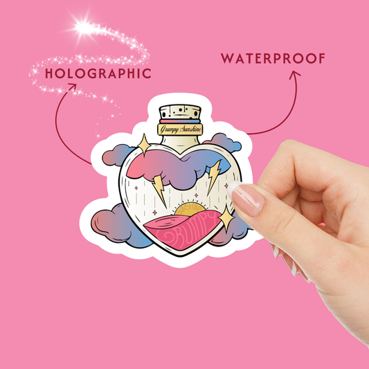 Grumpy and Sunshine Potion Bottle Holographic Vinyl Sticker