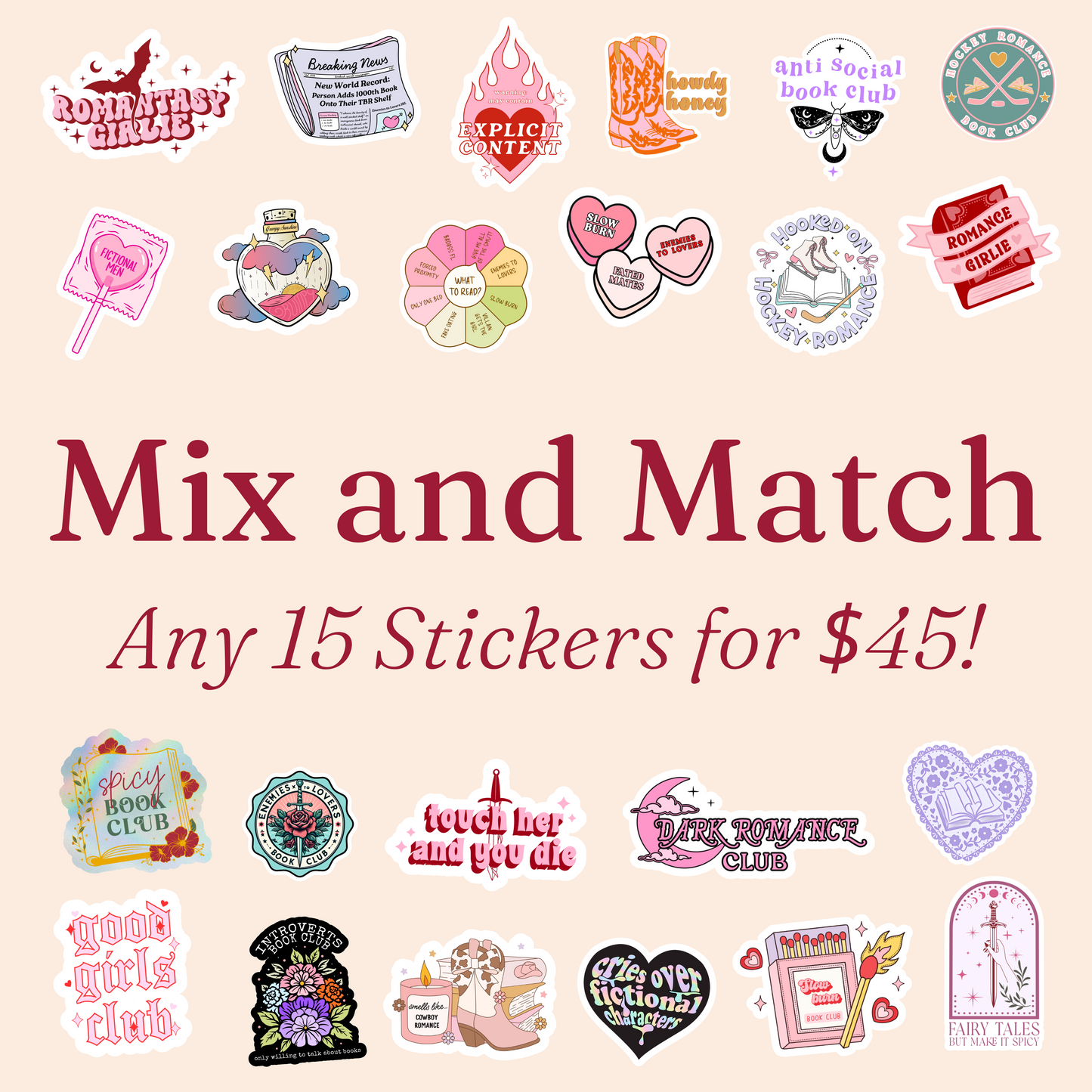 15 Stickers for $45! | Mix and Match