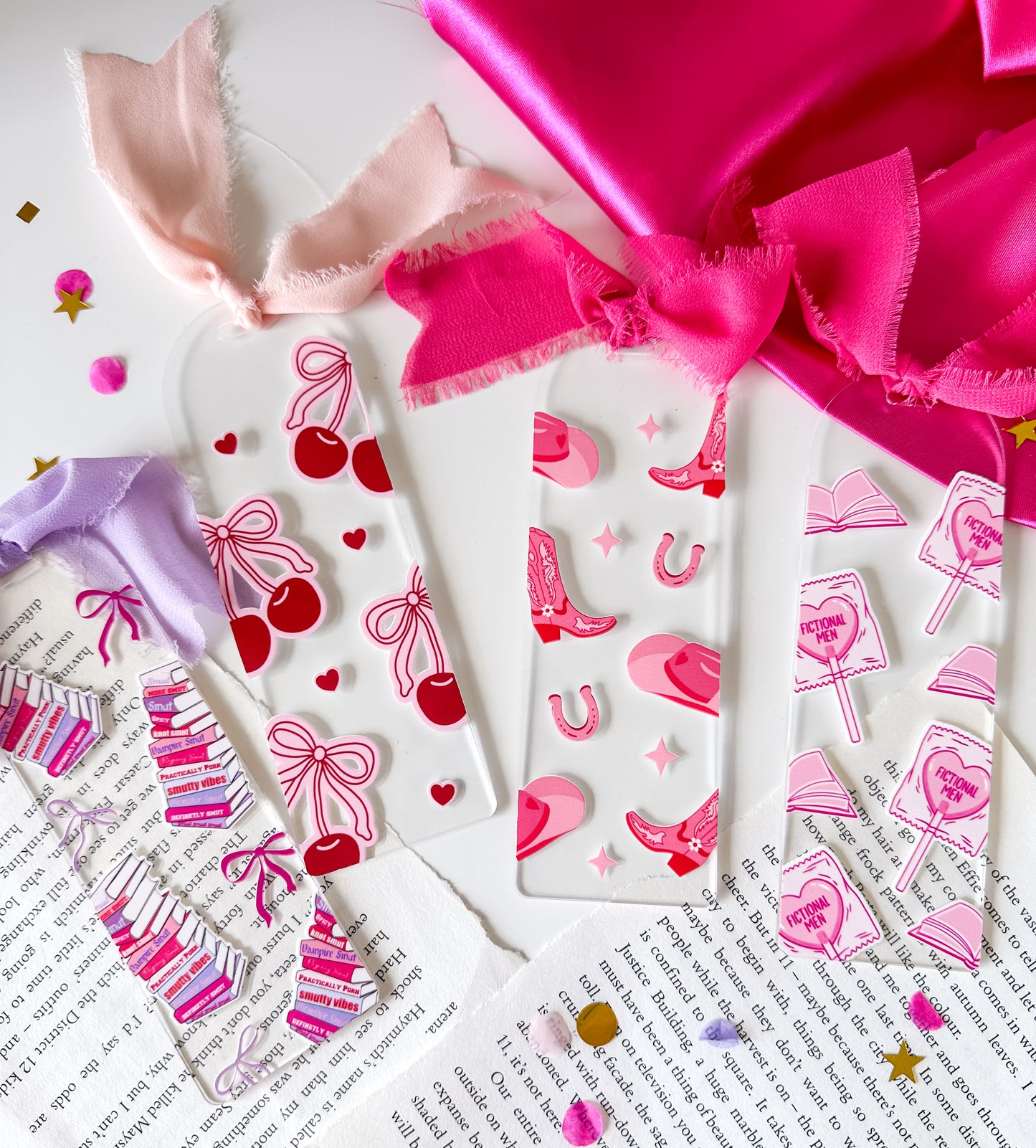 Smut Book Stack and Bows Acrylic Bookmark