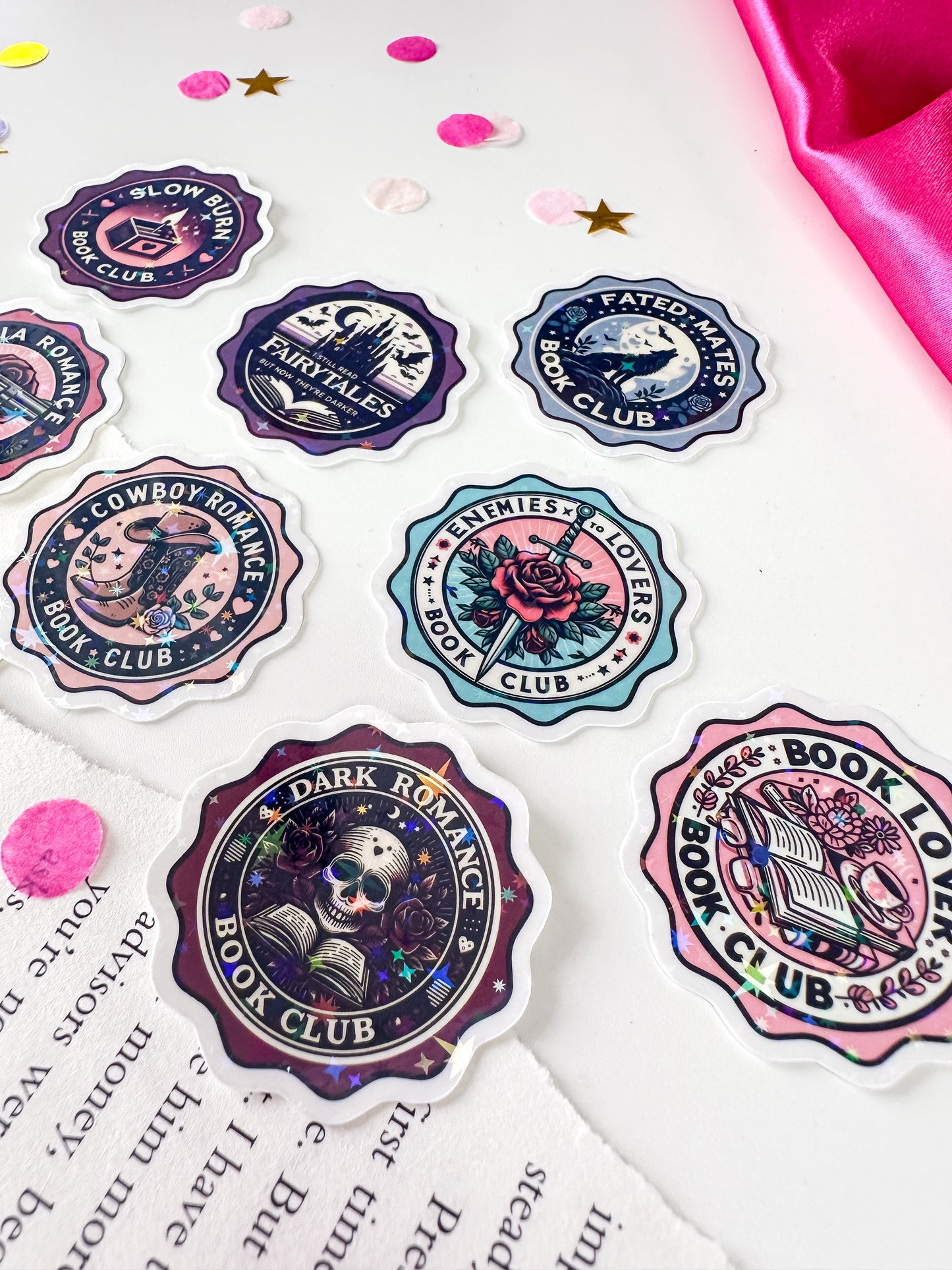 Romance Book Trope Book Club Vintage Stamp Holographic Vinyl Stickers