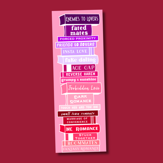 Romance Book Trope Book Stack Cardstock Bookmark