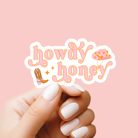 Howdy Honey Cowboy Boot and Hat Vinyl Sticker