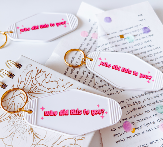 Who Did This to You? Romance Book Trope Motel Keychain