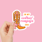 In my Cowboy Romance Era Orange and Pink Cowgirl Boot Vinyl Sticker