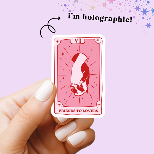 Tarot Cards Pink Holographic Vinyl Sticker (Friends to Lovers, Death by TBR, Slow Burn)