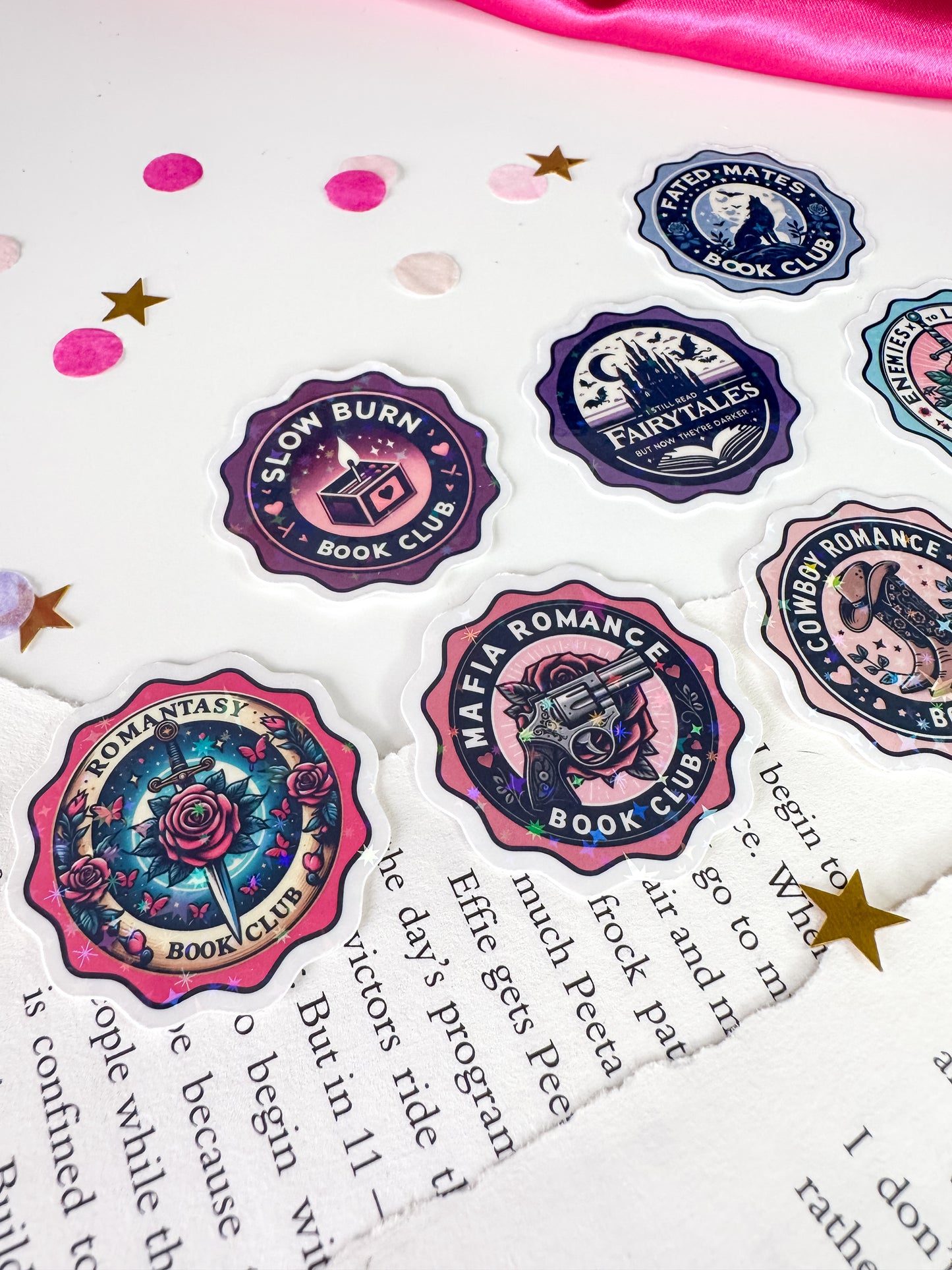 Romance Book Trope Book Club Vintage Stamp Holographic Vinyl Stickers