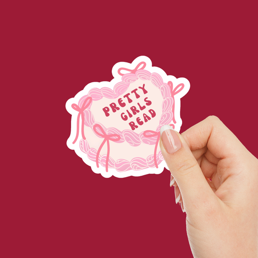 Pretty Girls Read Vintage Heart Cake Bookish Vinyl Sticker