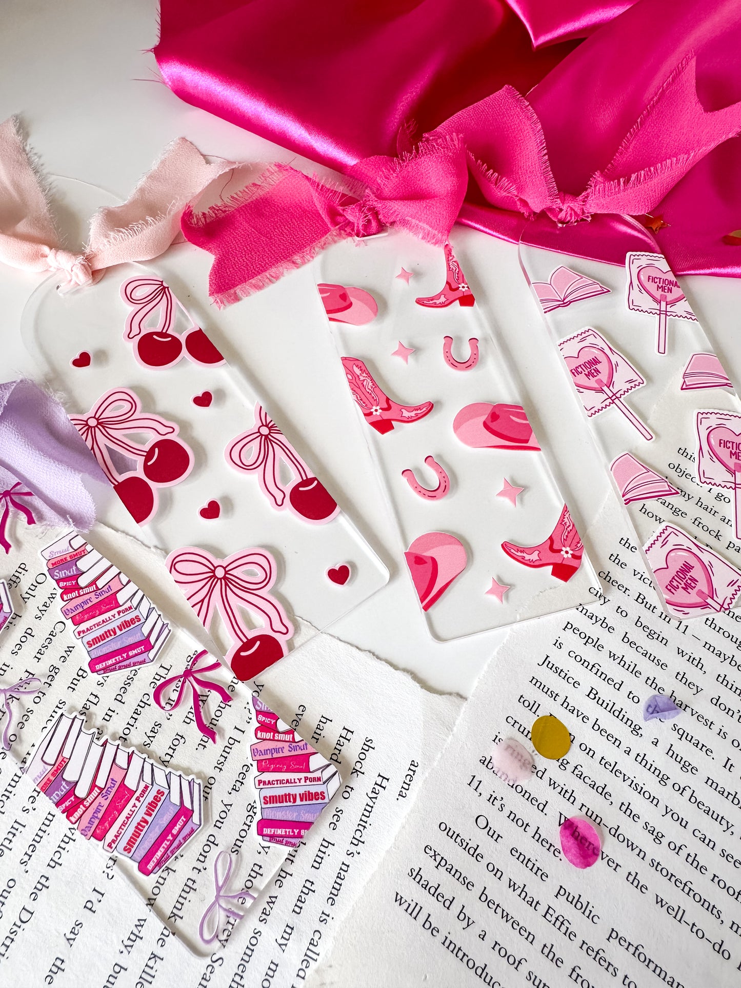 Smut Book Stack and Bows Acrylic Bookmark