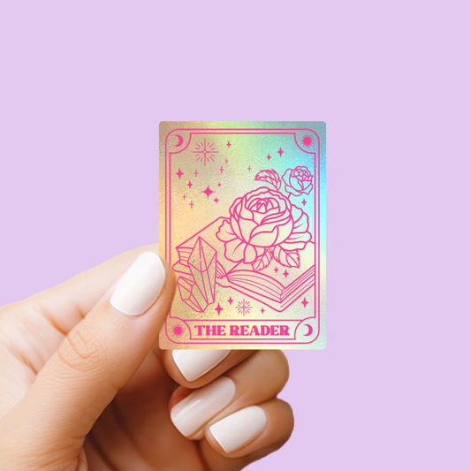 The Reader Pink Tarot Card Holographic Vinyl Sticker