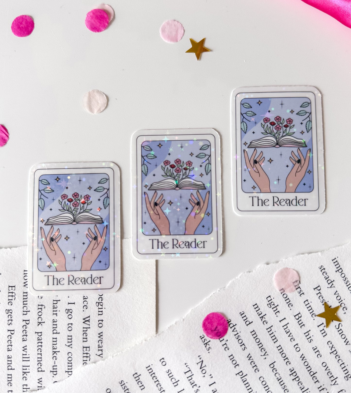 The Reader Tarot Card Purple Holographic Vinyl Sticker