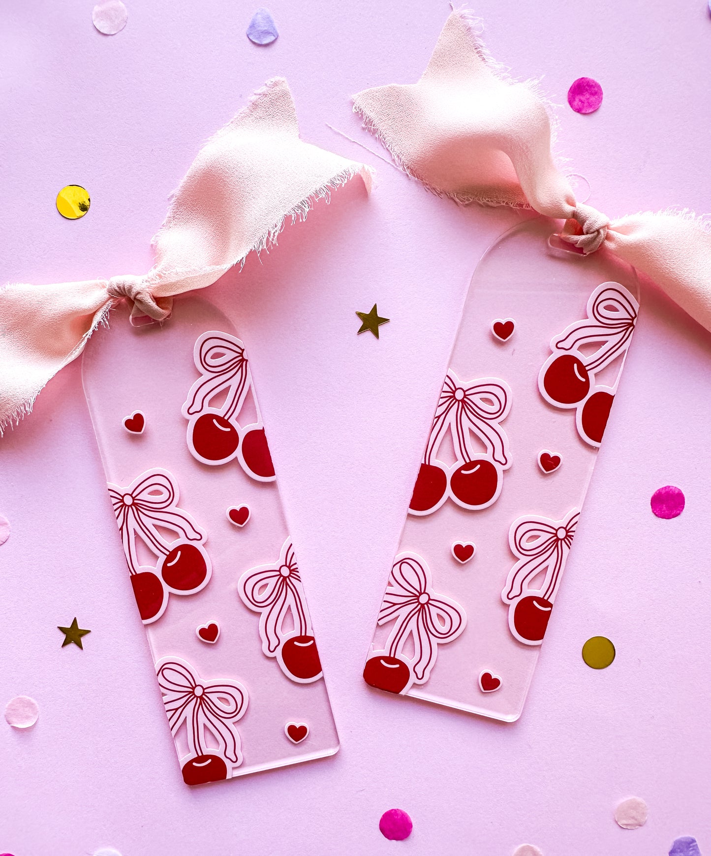 Pink and Red Cherry Bows Acrylic Bookmark