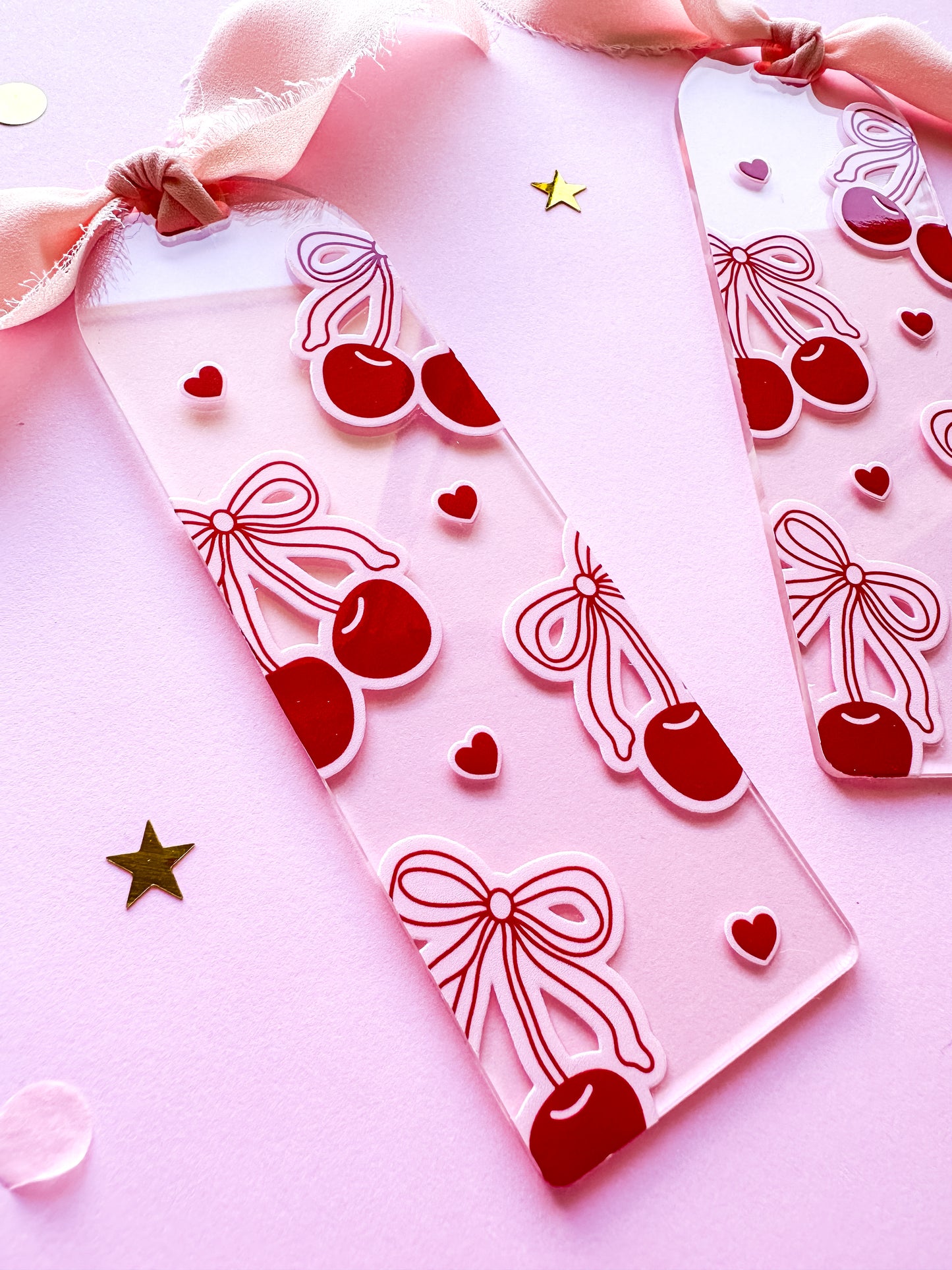 Pink and Red Cherry Bows Acrylic Bookmark