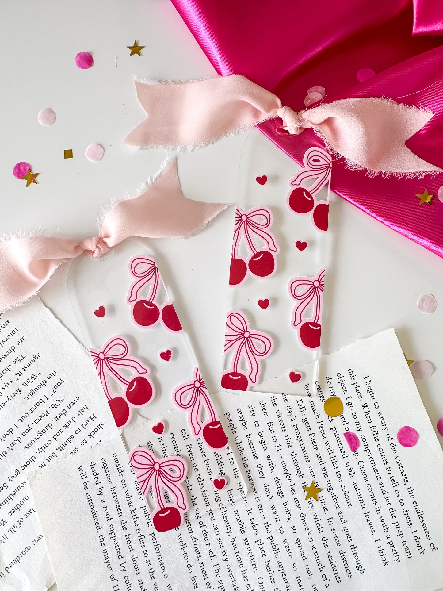 Pink and Red Cherry Bows Acrylic Bookmark