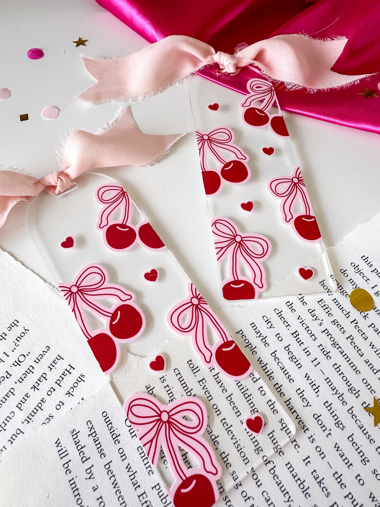 Pink and Red Cherry Bows Acrylic Bookmark