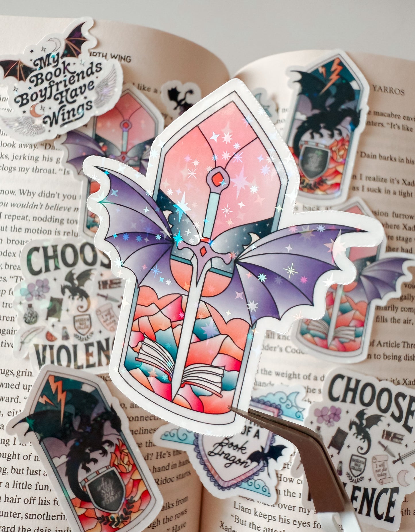 Wings and Books Stained Glass Vinyl Sticker