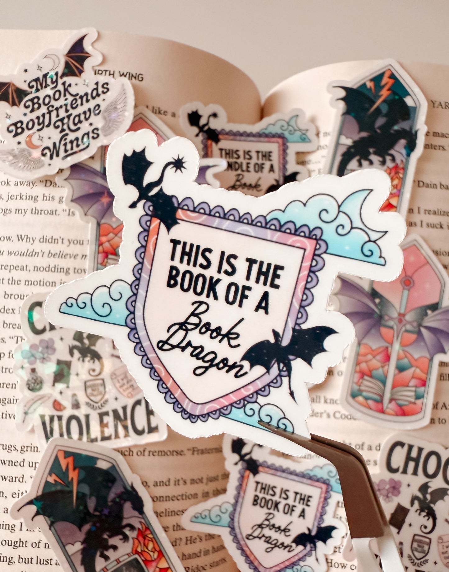 The Book/Kindle of a Book Dragon Glossy Vinyl Sticker