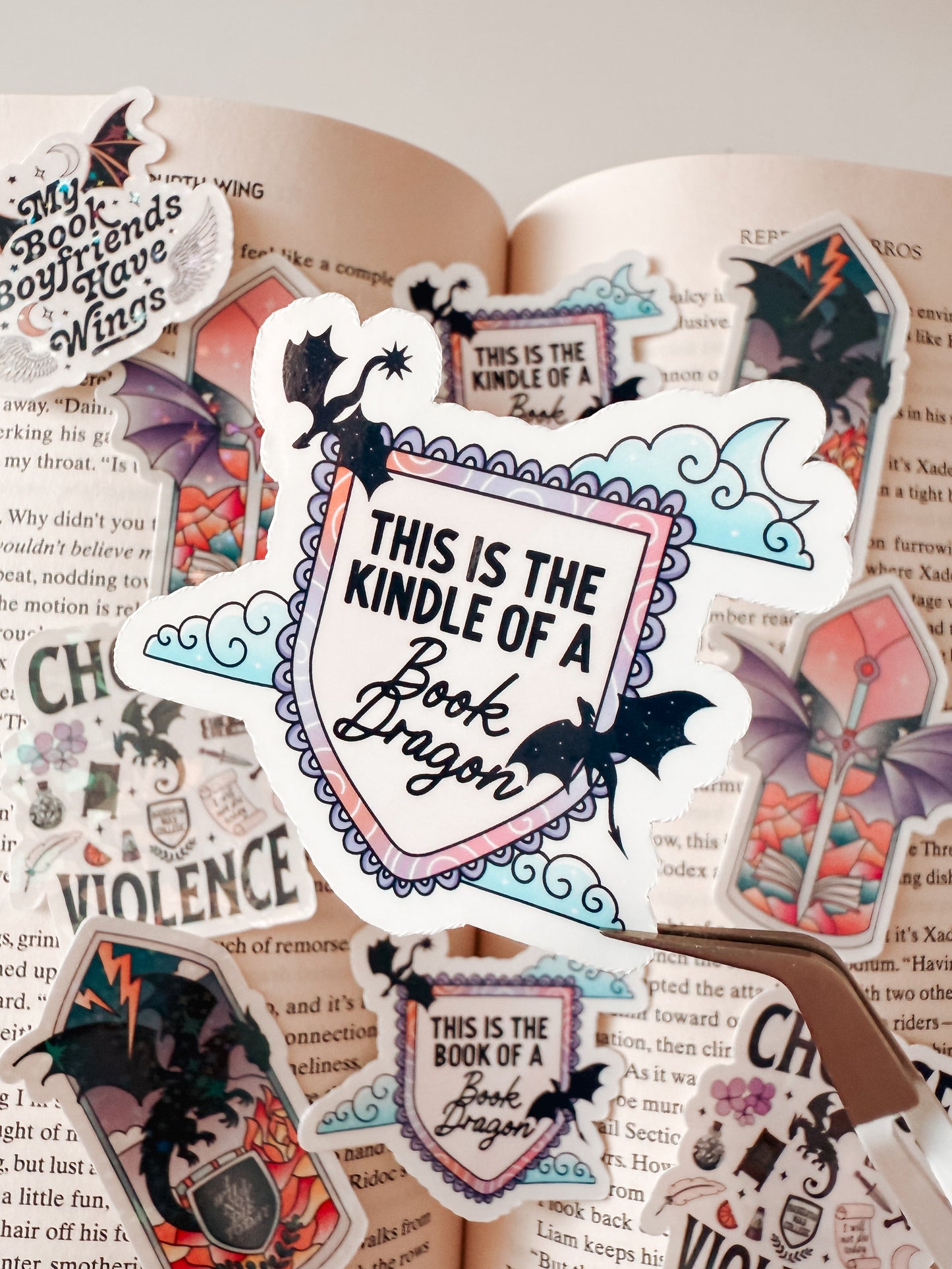 The Book/Kindle of a Book Dragon Glossy Vinyl Sticker