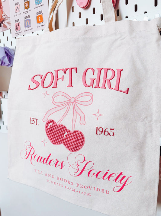 Soft Girl Readers Society Calico Tote Bag
