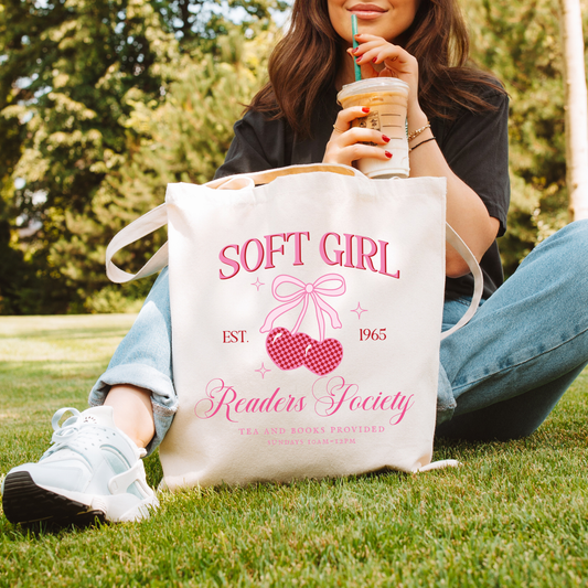 Soft Girl Readers Society Calico Tote Bag